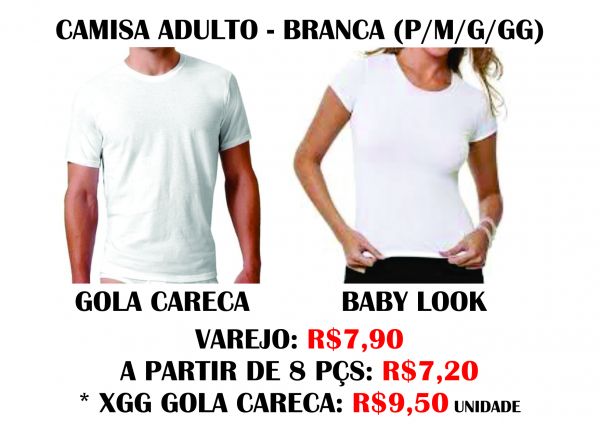 Camisa Brancas 100% Poliéster AP 08 Pçs